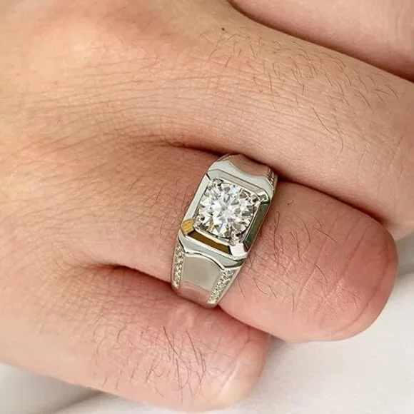 2cttw D Color VVS1 Clarity Moissanite Wedding Round Cut 925 Sterling Silver Ring
